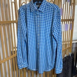 Report Collection slim fit Blue and White Gingham button down Shirt